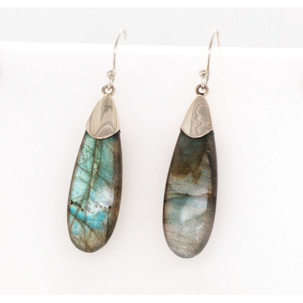 Sterling Silver Wire Drop Earrings with Labradorite gemstones Bluestone Jewelry Tahoe City, CA