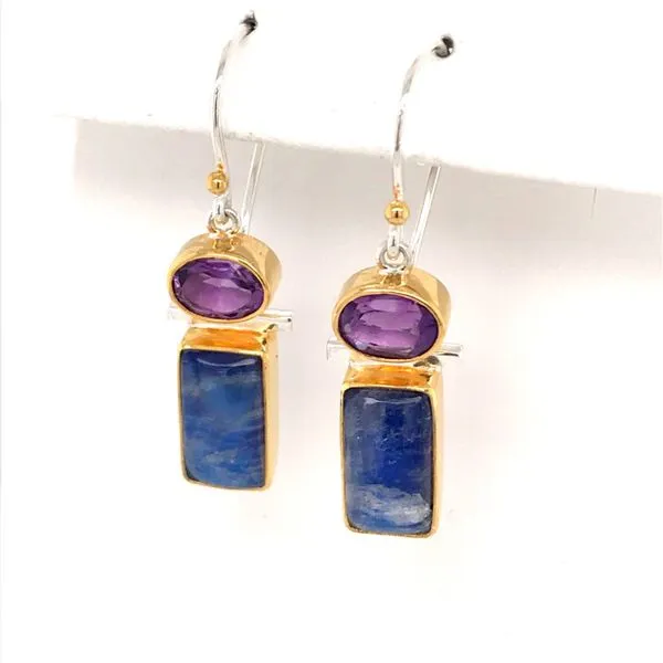 Silver & 22K YG Earrings w/ Rainbow Blue Moonstones and Amethysts Bluestone Jewelry Tahoe City, CA