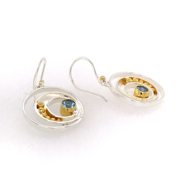 Silver & 22 Karat YG Earrings with Blue Topaz Image 2 Bluestone Jewelry Tahoe City, CA