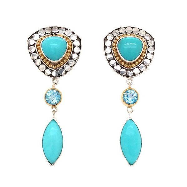 Silver & 22k Yellow Gold Earrings w/ Turquoises & Blue Topaz Bluestone Jewelry Tahoe City, CA