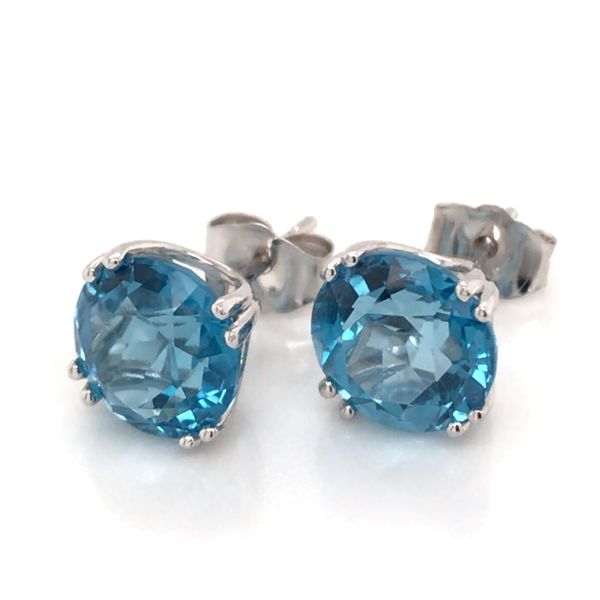 14K White Gold Stud Earrings w/ Blue Topaz Gemstones (8mm each, 4cttw) Bluestone Jewelry Tahoe City, CA