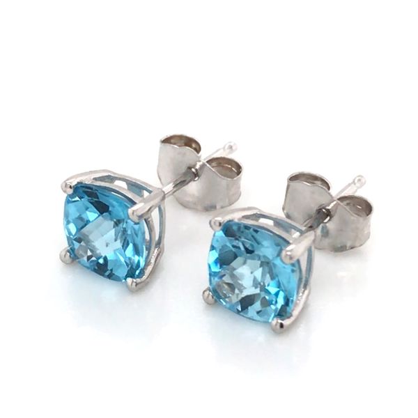14K White Gold Stud Earrings w/ Blue Topaz Gemstones (6mm each, 2.28cttw) Bluestone Jewelry Tahoe City, CA