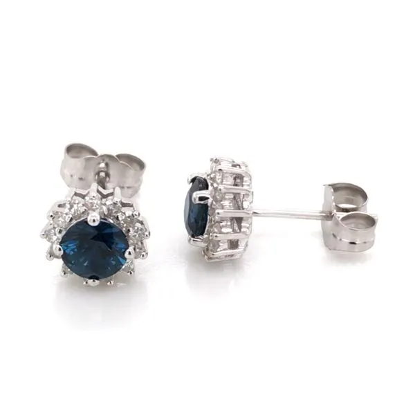 14K White Gold Stud Earrings w/ Sapphire & Diamonds(overall approx.7.5mm each) Image 2 Bluestone Jewelry Tahoe City, CA