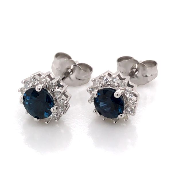 14K White Gold Stud Earrings w/ Sapphire & Diamonds(overall approx.7.5mm each) Bluestone Jewelry Tahoe City, CA