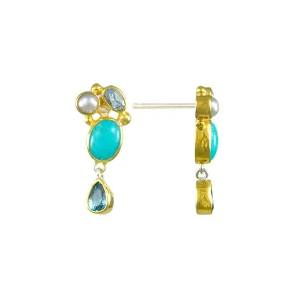 Silver & 22K YG Earrings w/ Amezonite, Pearls & Blue Topaz Bluestone Jewelry Tahoe City, CA