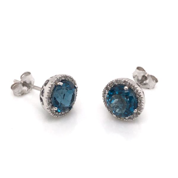 14 Karat White Gold Stud Earrings with London Blue Topaz & Diamonds Image 2 Bluestone Jewelry Tahoe City, CA