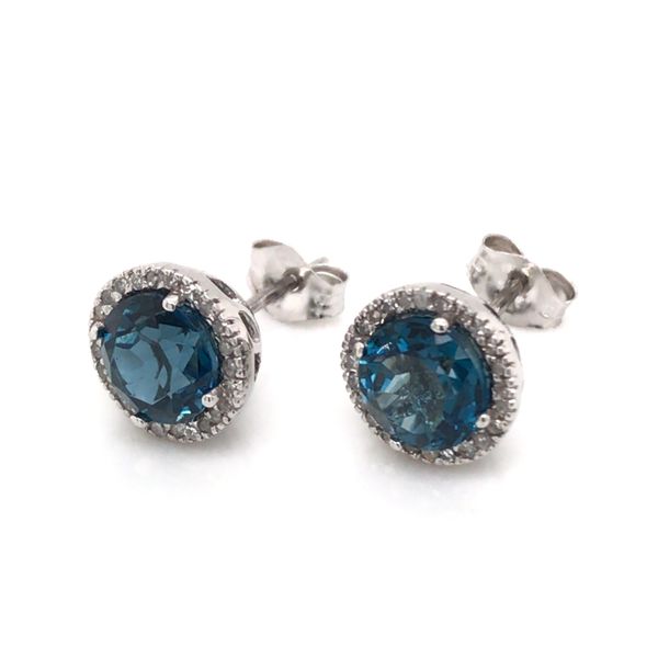 14 Karat White Gold Stud Earrings with London Blue Topaz & Diamonds Bluestone Jewelry Tahoe City, CA