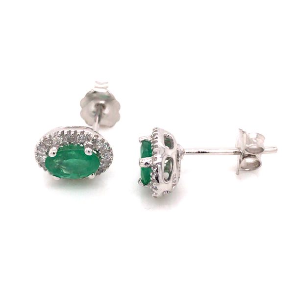 10 Karat White Gold Stud Earrings with Emeralds & Diamonds Image 2 Bluestone Jewelry Tahoe City, CA
