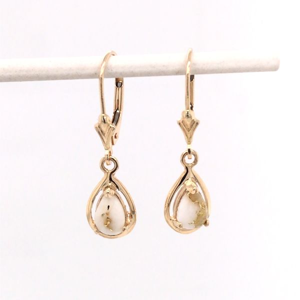 14K Yellow Gold Lever Back Earrings with Gold Quartz (7x5mm pear) Bluestone Jewelry Tahoe City, CA