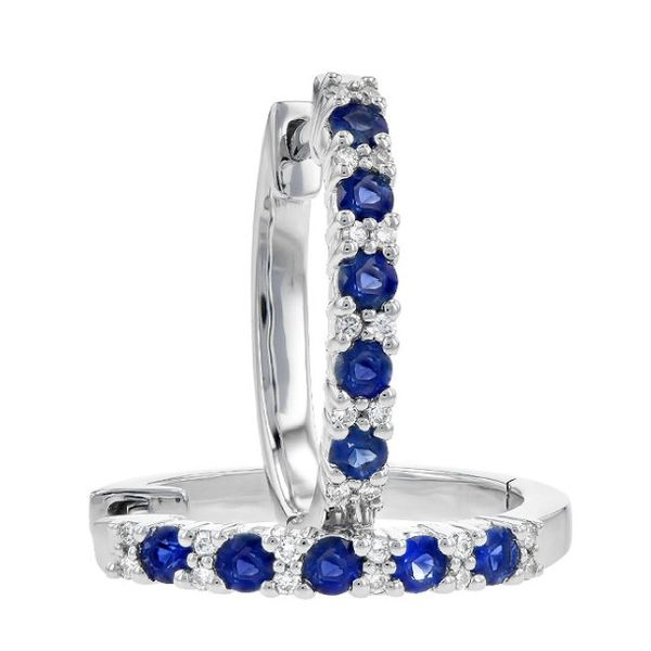 14k White Gold Earring with Blue Sapphires & Diamonds Image 2 Bluestone Jewelry Tahoe City, CA