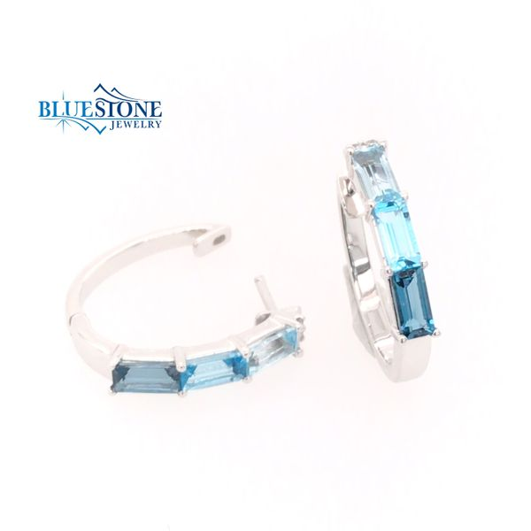 14K White Gold Earrings with Blue Topaz Gemstones & Diamonds Image 2 Bluestone Jewelry Tahoe City, CA
