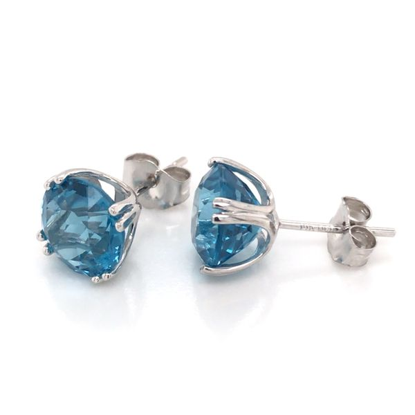 14K White Gold Stud Earrings w/ Blue Topaz Gemstones (8mm each, 4.41cttw) Image 2 Bluestone Jewelry Tahoe City, CA