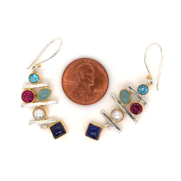 Silver & 22K Gold Earring w/ Topaz, Rhodolite Garnet, Agate, Moonstone & Pearl Image 2 Bluestone Jewelry Tahoe City, CA