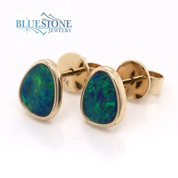 14K Yellow Gold Australian Black Opal Earrings