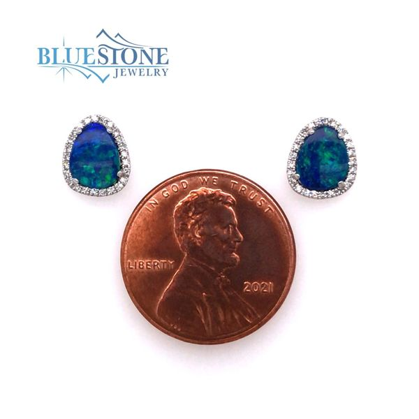 14K White Gold Australian Black Opal & Diamonds Earrings Image 3 Bluestone Jewelry Tahoe City, CA