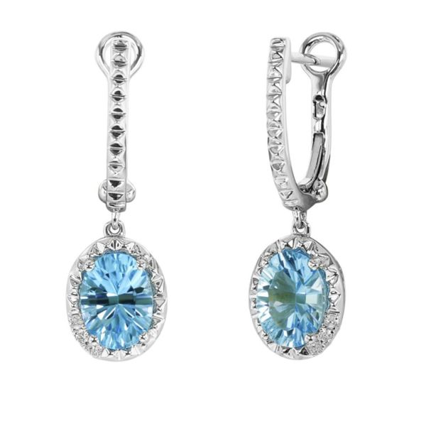 14 Karat White Gold Blue Topaz and Diamond Earrings Bluestone Jewelry Tahoe City, CA