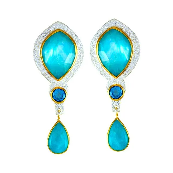 Silver Gold Earrings with Mother of Pearl Amazonite and Topaz