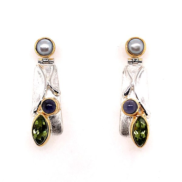 Silver & Gold Earrings w/ Peridot, Iolites & Pearls Bluestone Jewelry Tahoe City, CA