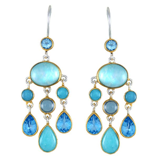 Silver & Gold Earrings with Mother of Pearl, Amazonite and Topaz Bluestone Jewelry Tahoe City, CA