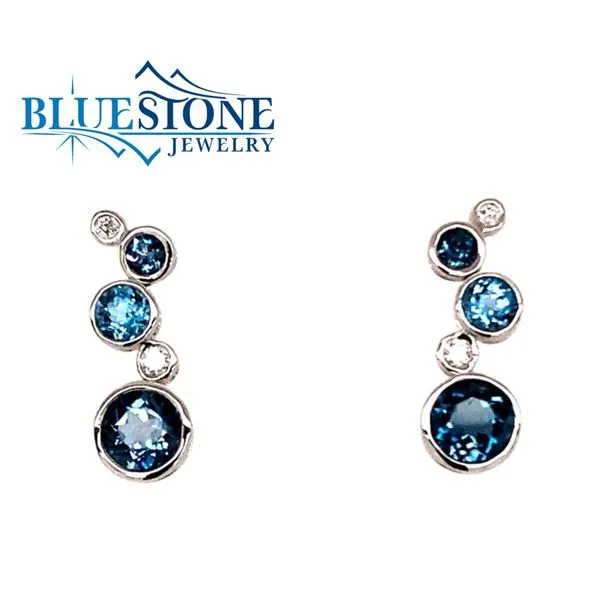 14 Karat White Gold Blue Topaz and Diamond Earrings Image 2 Bluestone Jewelry Tahoe City, CA