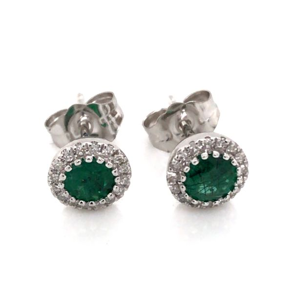14K White Gold Earrings w/Emeralds & Diamonds Bluestone Jewelry Tahoe City, CA