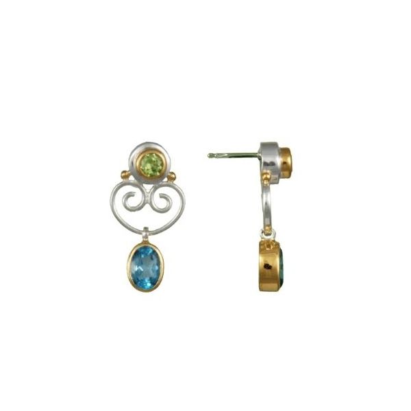 Silver & Gold Earrings w/Blue Topaz & Peridot Bluestone Jewelry Tahoe City, CA