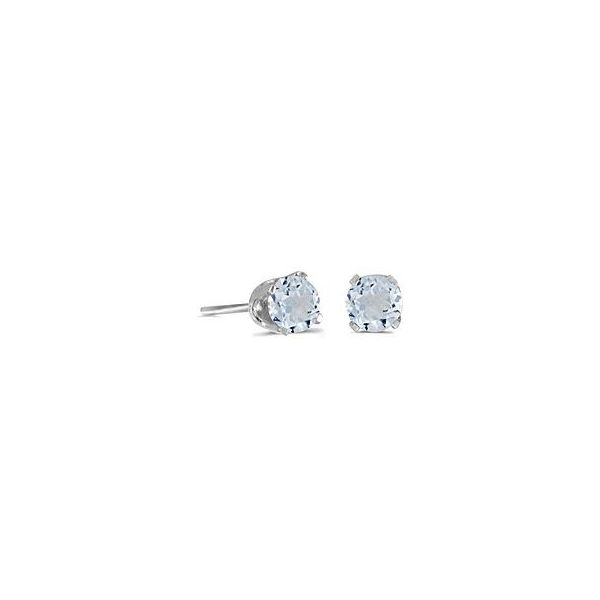 14 Karat White Gold Stud Earrings with Two Round 4mm Aquamarine Bluestone Jewelry Tahoe City, CA