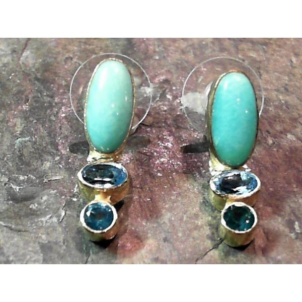 Silver & Gold Earrings w/Amazonite & Topaz Image 2 Bluestone Jewelry Tahoe City, CA