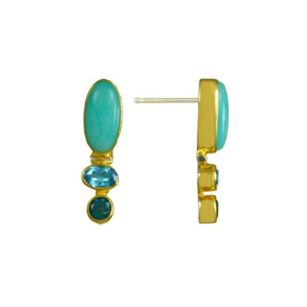 Silver & Gold Earrings w/Amazonite & Topaz Bluestone Jewelry Tahoe City, CA