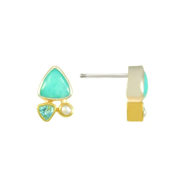 Silver & Gold Earrings with Amazonite, Pearl and Topaz Image 2 Bluestone Jewelry Tahoe City, CA