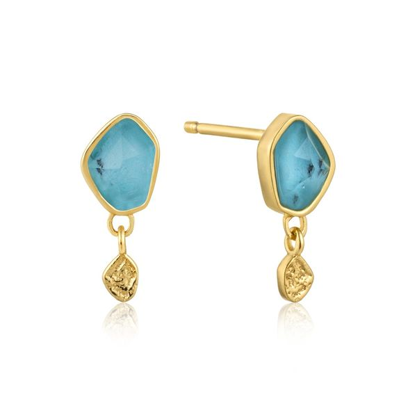 Gold Plated Earrings with Turquoise Image 2 Bluestone Jewelry Tahoe City, CA