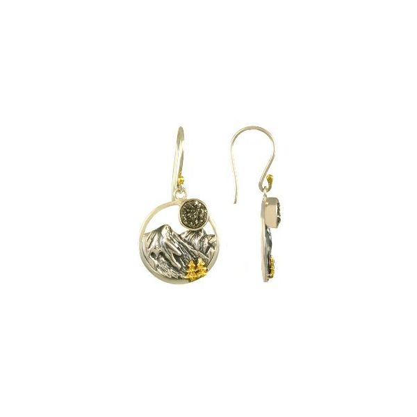 Silver & Gold Mountain Earrings w/ Druzy Quartz Bluestone Jewelry Tahoe City, CA