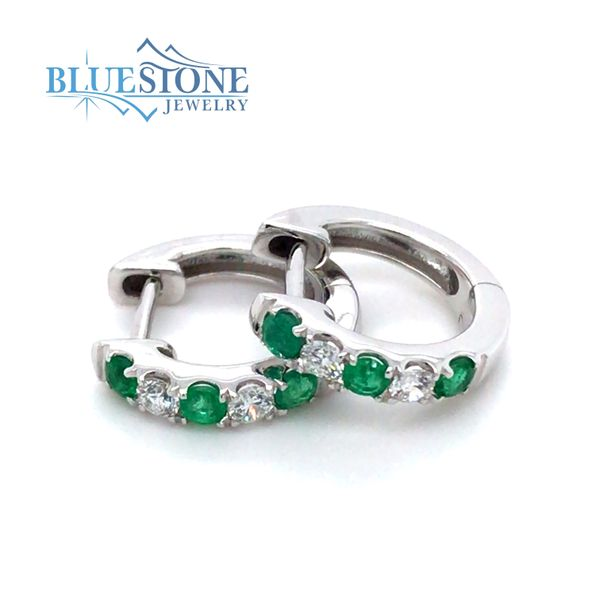 14kt White Gold Hoop Earrings with Emeralds and Diamonds Image 2 Bluestone Jewelry Tahoe City, CA