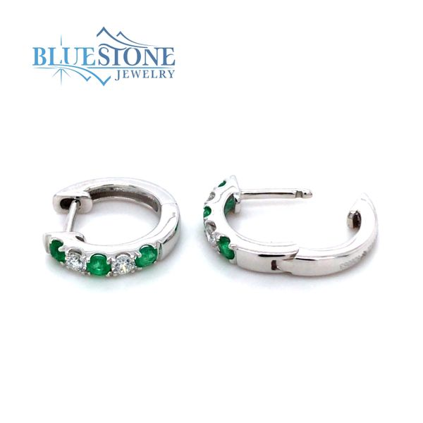 14kt White Gold Hoop Earrings with Emeralds and Diamonds Image 3 Bluestone Jewelry Tahoe City, CA