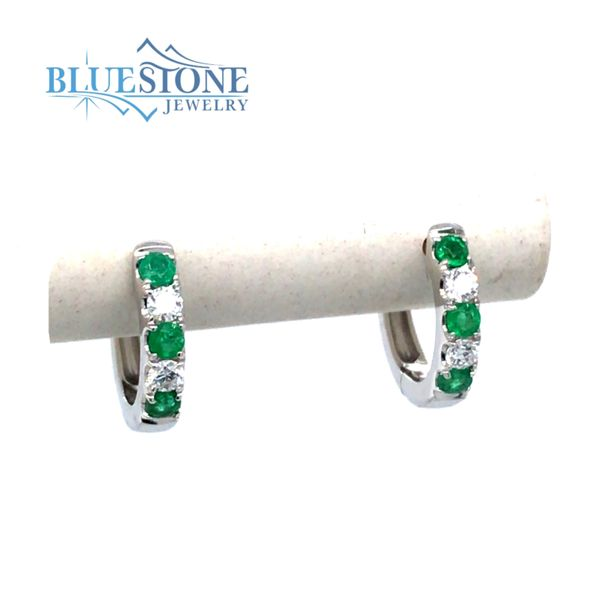 14kt White Gold Hoop Earrings with Emeralds and Diamonds Bluestone Jewelry Tahoe City, CA