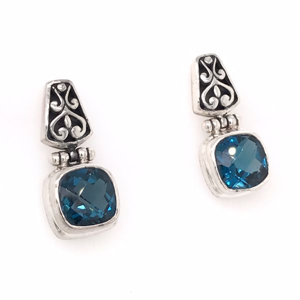 Sterling Silver Post Drop Earrings with Two Small Cushion Cut London B Bluestone Jewelry Tahoe City, CA