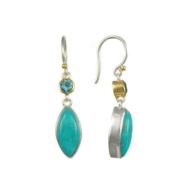Silver & Gold Earrings with Turquoise & Topaz Bluestone Jewelry Tahoe City, CA