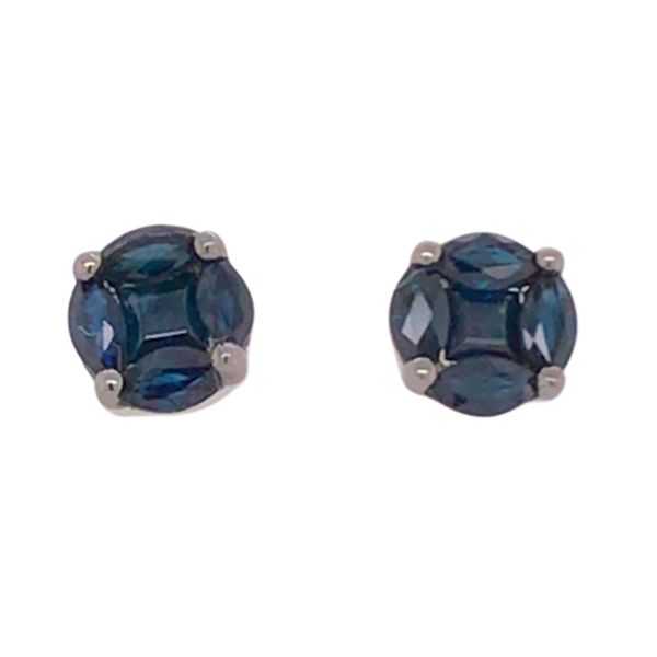 14 Karat White Gold Stud Earrings with 10 Blue Sapphires at 1.25 Carat Image 2 Bluestone Jewelry Tahoe City, CA