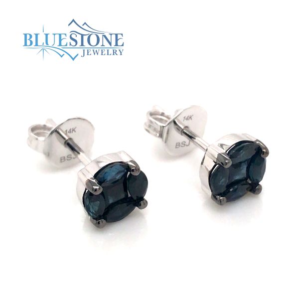 14 Karat White Gold Stud Earrings with 10 Blue Sapphires at 1.25 Carat Bluestone Jewelry Tahoe City, CA