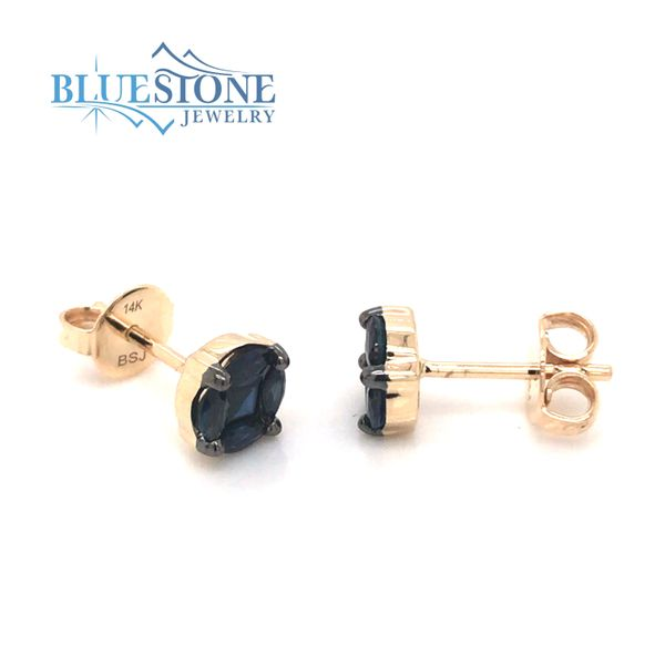 14 Karat Yellow Gold Stud Earrings with 10 Blue Sapphires at 0.95 Cara Image 2 Bluestone Jewelry Tahoe City, CA