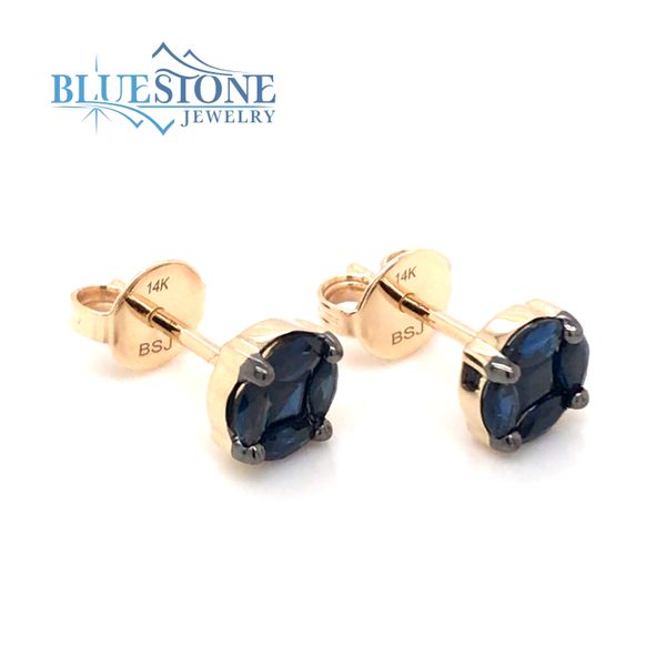 14 Karat Yellow Gold Stud Earrings with 10 Blue Sapphires at 0.95 Cara Bluestone Jewelry Tahoe City, CA