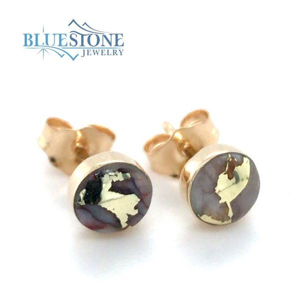 14 Karat Yellow Gold Stud Earrings with Two 5mm Round Gold Quartz gems Bluestone Jewelry Tahoe City, CA
