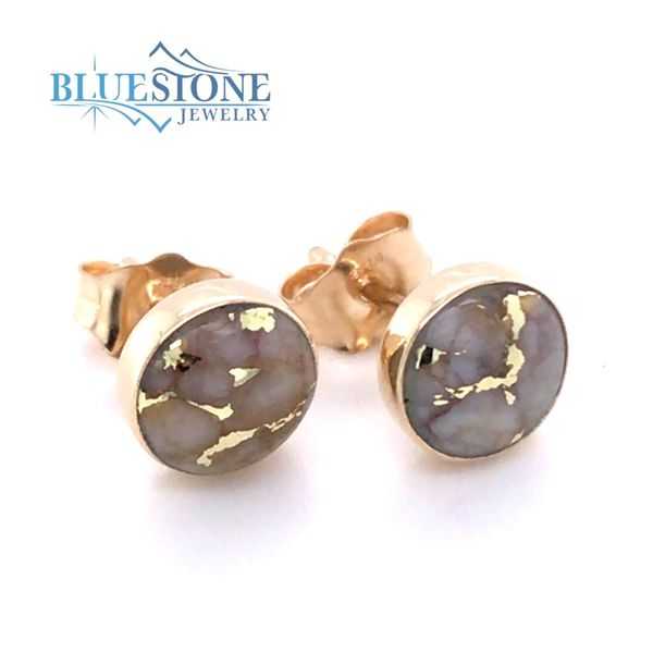 14 Karat Yellow Gold 6mm Stud Earrings with 2 Round Gold Quartz Gemsto Bluestone Jewelry Tahoe City, CA