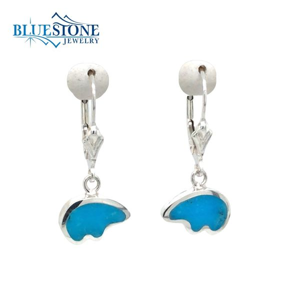 Sterling Silver Lever Back Earrings with 2 Bear Shaped Turquoise Gemst Image 2 Bluestone Jewelry Tahoe City, CA