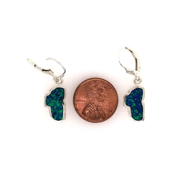 Medium Sterling Silver Lab Grown Opal Lake Tahoe Earrings Leverbacks. Image 2 Bluestone Jewelry Tahoe City, CA