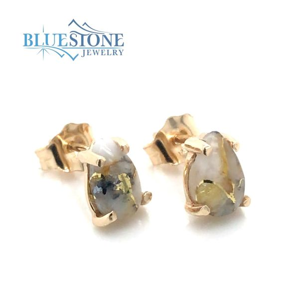 14 Karat Yellow Gold Stud Earrings with Two 7mm x 5mm Pear Cut Gold Qu Bluestone Jewelry Tahoe City, CA