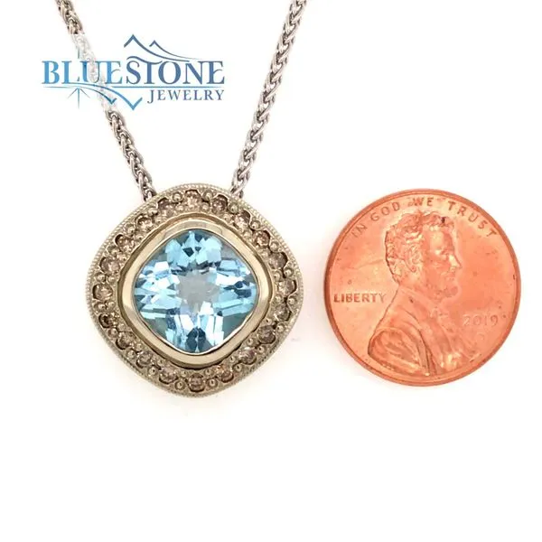 Custom 18k White Gold Pendant w/ Blue Topaz & Chocolate Diamonds(18 inch chain) Image 3 Bluestone Jewelry Tahoe City, CA