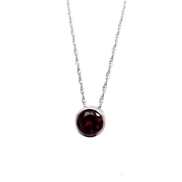 14 Karat White Gold Pendant with a 5mm Round Garnet with Chain Bluestone Jewelry Tahoe City, CA