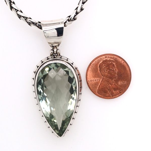 Sterling Silver Green Amethyst Pendant on a Handwoven Chain Image 3 Bluestone Jewelry Tahoe City, CA