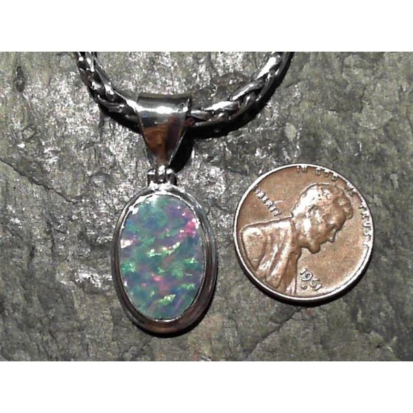 Medium Sterling Silver Pendant with One Oval Australian Opal Image 2 Bluestone Jewelry Tahoe City, CA